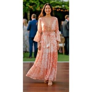 Me 2 Magic NEW! feminine v-neck sequined summer maxi dress sz M coquette cottage